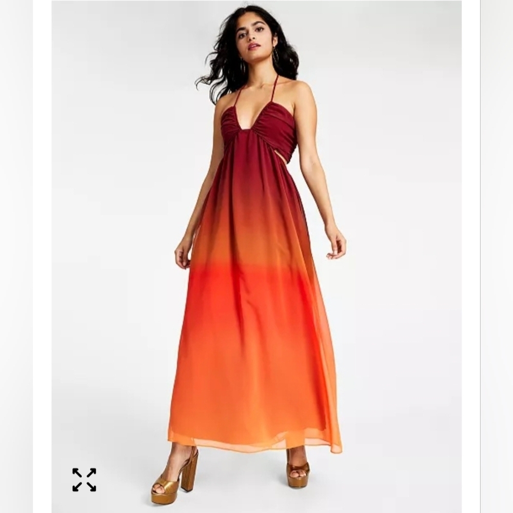 Bar III Red and Orange Ombre Maxi Dress